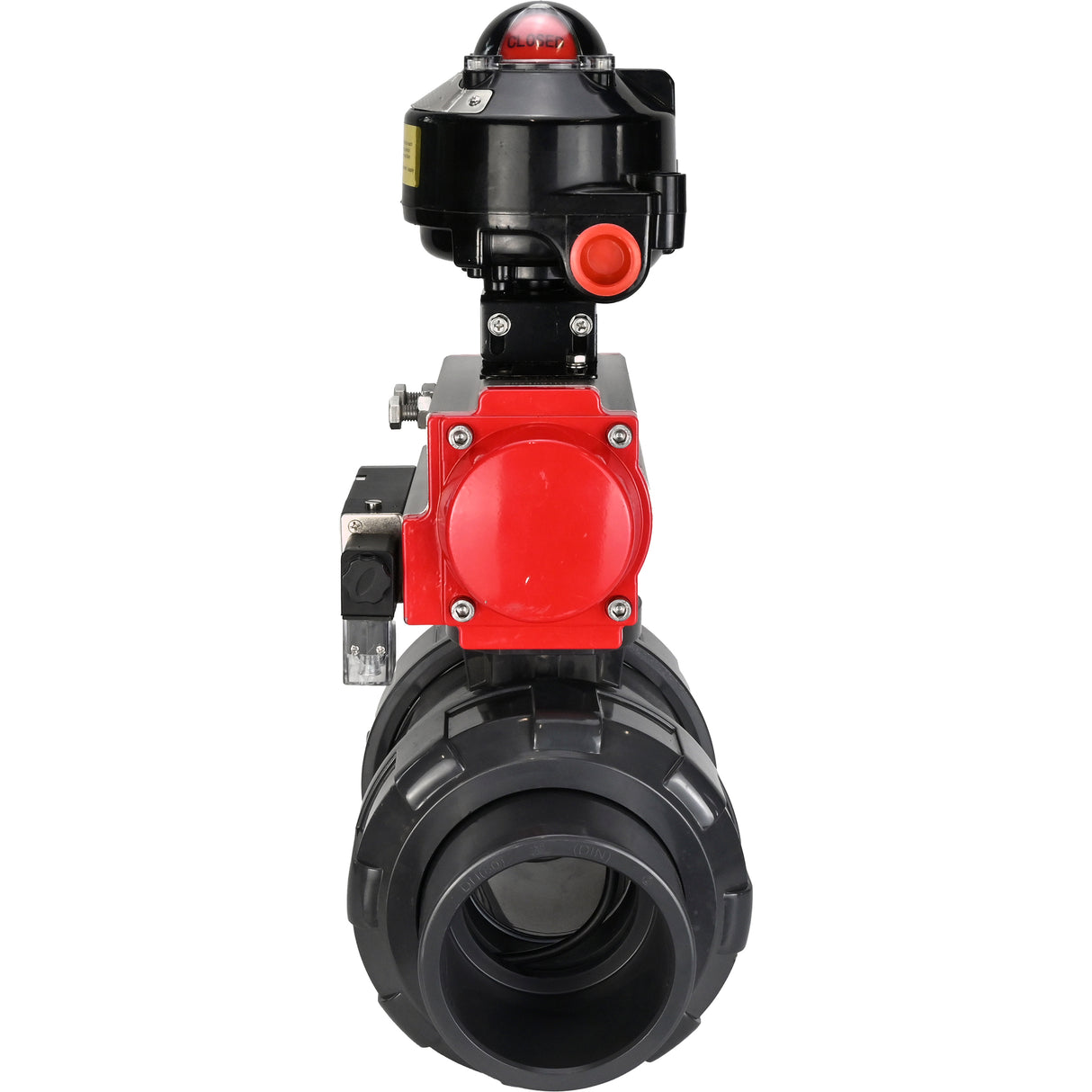 Ball valves Elephant BV4242E-FP-GRM-ISO, body material - UPVC, ball material - UPVC, seal - EPDM, with pneumatic actuator double action PA-DA, pneumatic distributor 4M310-08 220V and LSU APL-510N EX