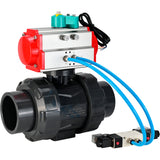 Ball valves Elephant BV4242E-FP-GRM-ISO, body material - UPVC, ball material - UPVC, seal - EPDM, with pneumatic actuator double action PA-DA, pneumatic distributor 4V320-08 220V and magnetic switch ALS200D