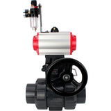 Ball valves Elephant BV4242E-FP-GRM-ISO, body material - UPVC, ball material - UPVC, seal - EPDM, with pneumatic actuator double action PA-DA, pneumatic distributor 4V320-08 220V, ATU AFC2000 and handwheel MON