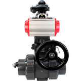 Ball valves Elephant BV4242E-FP-GRM-ISO, body material - UPVC, ball material - UPVC, seal - EPDM, with pneumatic actuator double action PA-DA, pneumatic distributor 4V320-08 220V, LSU APL-210N EX and handwheel MON
