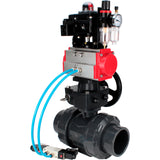 Ball valves Elephant BV4242E-FP-GRM-ISO, body material - UPVC, ball material - UPVC, seal - EPDM, with pneumatic actuator double action PA-DA, pneumatic distributor 4V320-08 220V, LSU APL-410N EX, ATU AFC2000 and handwheel MON