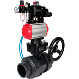 Ball valves Elephant BV4242E-FP-GRM-ISO, body material - UPVC, ball material - UPVC, seal - EPDM, with pneumatic actuator double action PA-DA, pneumatic distributor 4V320-08 220V, LSU APL-410N EX, ATU AFC2000 and handwheel MON