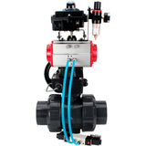 Ball valves Elephant BV4242E-FP-GRM-ISO, body material - UPVC, ball material - UPVC, seal - EPDM, with pneumatic actuator double action PA-DA, pneumatic distributor 4V320-08 220V, LSU APL-410N EX, ATU AFC2000 and handwheel MON
