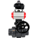 Ball valves Elephant BV4242E-FP-GRM-ISO, body material - UPVC, ball material - UPVC, seal - EPDM, with pneumatic actuator double action PA-DA, pneumatic distributor 4V320-08 220V, LSU APL-410N EX and handwheel MON