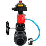 Ball valves Elephant BV4242E-FP-GRM-ISO, body material - UPVC, ball material - UPVC, seal - EPDM, with pneumatic actuator double action PA-DA, pneumatic distributor 4V320-08 220V, LSU APL-410N EX and handwheel MON