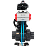 Ball valves Elephant BV4242E-FP-GRM-ISO, body material - UPVC, ball material - UPVC, seal - EPDM, with pneumatic actuator double action PA-DA, pneumatic distributor 4V320-08 220V, LSU APL-410N EX and handwheel MON