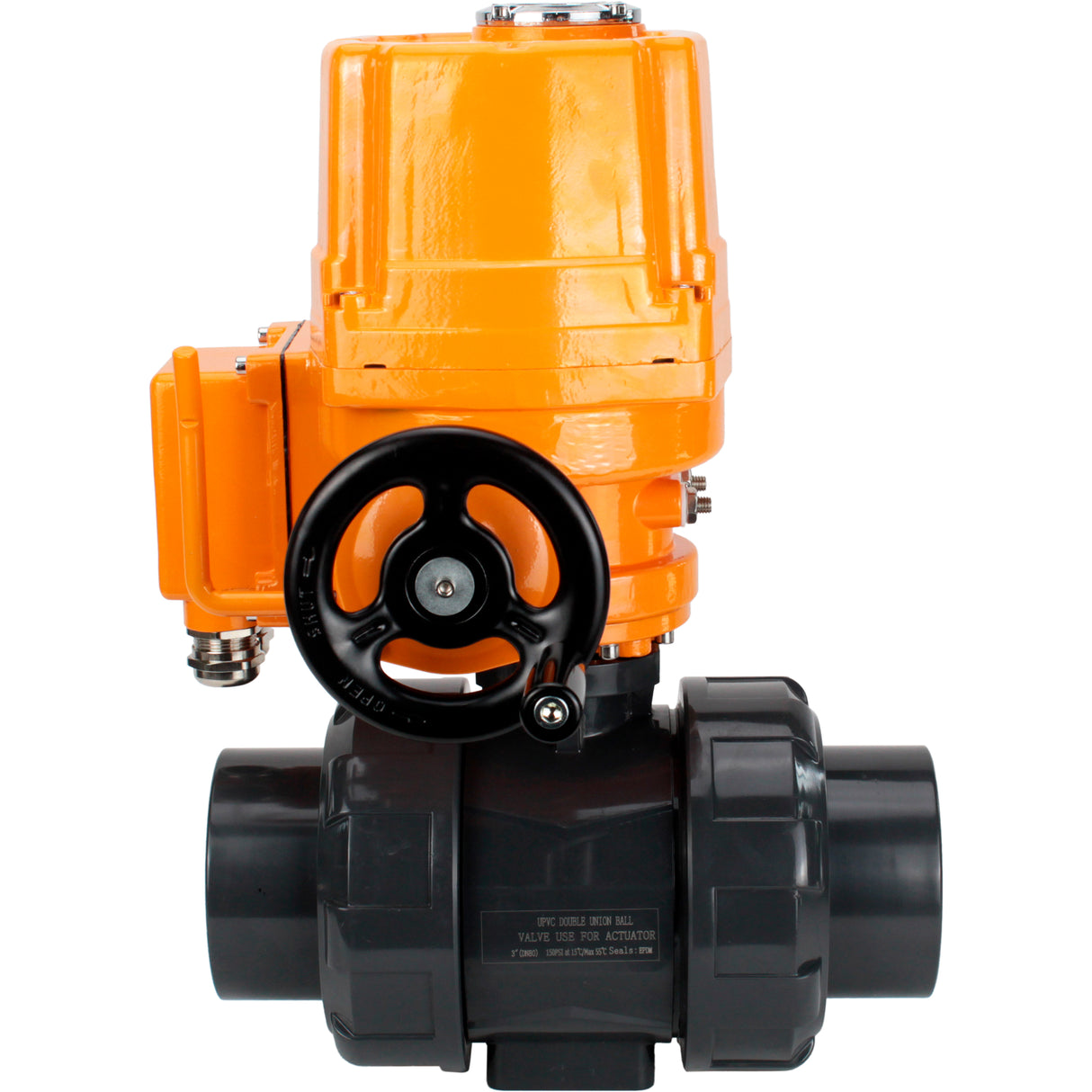 Ball valves Elephant BV4242E-FP-GRM-ISO, body material - UPVC, ball material - UPVC, seal - EPDM, with explosion-proof quarter-turn actuator QT-EX-EM-O2-220VAC-U1