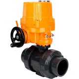 Ball valves Elephant BV4242E-FP-GRM-ISO, body material - UPVC, ball material - UPVC, seal - EPDM, with explosion-proof quarter-turn actuator QT-EX-EM-O2-220VAC-U1