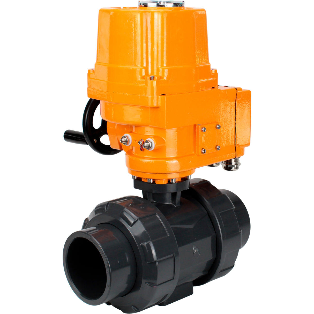 Ball valves Elephant BV4242E-FP-GRM-ISO, body material - UPVC, ball material - UPVC, seal - EPDM, with explosion-proof quarter-turn actuator QT-EX-EM-O2-220VAC-U1