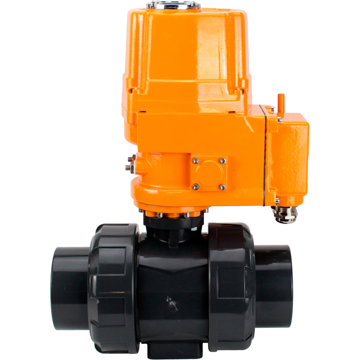 Ball valves Elephant BV4242E-FP-GRM-ISO, body material - UPVC, ball material - UPVC, seal - EPDM, with explosion-proof quarter-turn actuator QT-EX-EM-O2-220VAC-U1