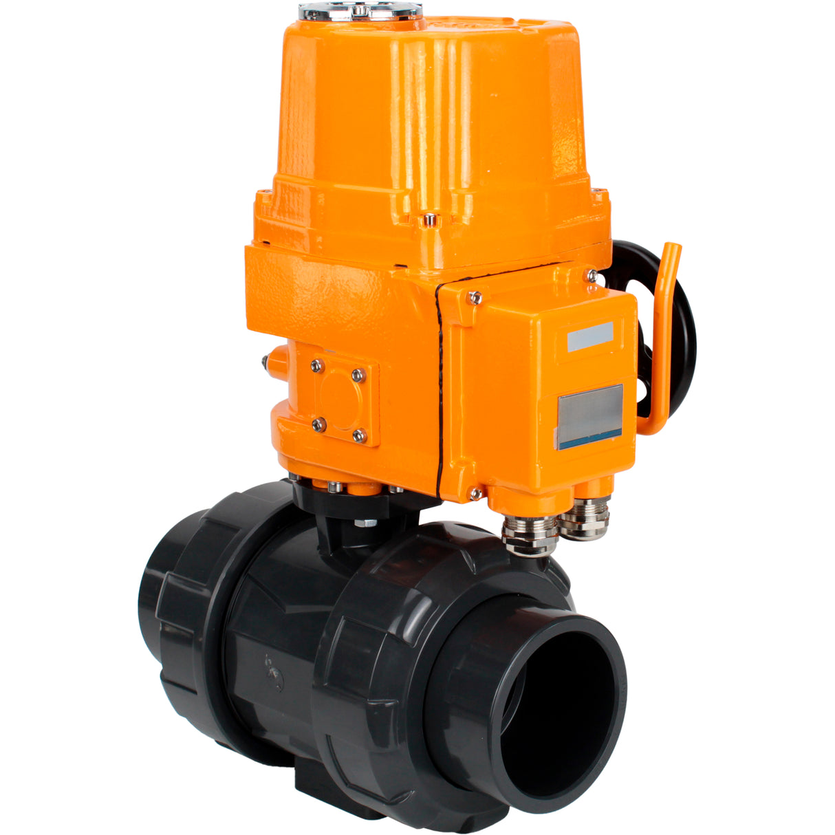 Ball valves Elephant BV4242E-FP-GRM-ISO, body material - UPVC, ball material - UPVC, seal - EPDM, with explosion-proof quarter-turn actuator QT-EX-EM-O2-220VAC-U1
