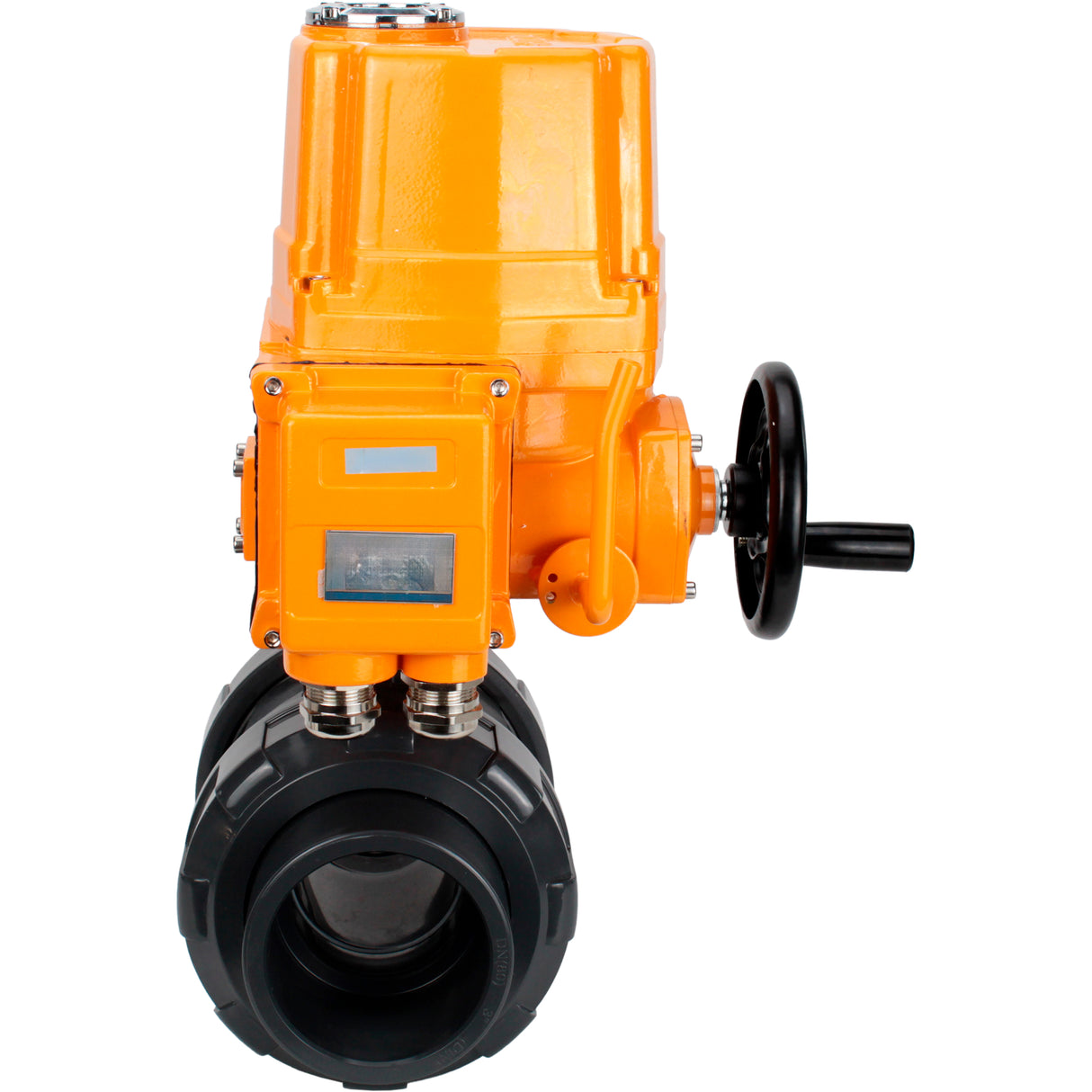 Ball valves Elephant BV4242E-FP-GRM-ISO, body material - UPVC, ball material - UPVC, seal - EPDM, with explosion-proof quarter-turn actuator QT-EX-EM-O2-220VAC-U1