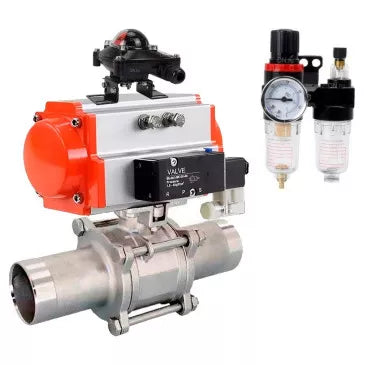 Ball valves Elephant BV3131P(3pc)-FP-W-ISO-H LONG full bore, body - stainless steel 304, for welding, with pneumatic actuator Elephant PA-SA, pneumatic distributor 4V320-10 220V, BKV APL-510N EX and BPV AFC2000