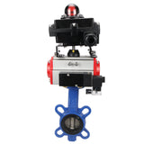 Vanne papillon d'eau Elephant GGG50-GGG40-EPDM matériau du corps - fonte GGG50, matériau du disque - fonte GGG40, joint - EPDM avec actionneur pneumatique Elephant SA, distributeur pneumatique 4M310-08 220V et bloc de fin de course APL-410N EX
