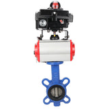 Vanne papillon d'eau Elephant GGG50-GGG40-EPDM matériau du corps - fonte GGG50, matériau du disque - fonte GGG40, joint - EPDM avec actionneur pneumatique Elephant SA, distributeur pneumatique 4M310-08 220V et bloc de fin de course APL-410N EX