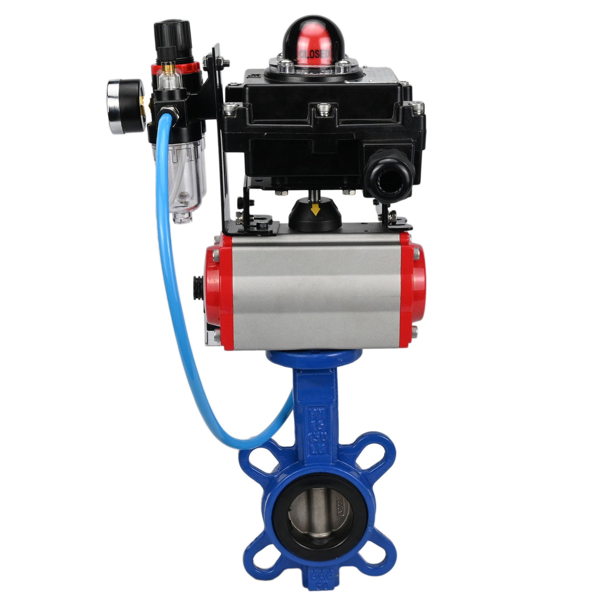 Water butterfly valve Elephant GGG50-GGG40-EPDM body material - cast iron GGG50, disk material - cast iron GGG40, seal - EPDM with pneumatic actuator Elephant SA, pneumatic distributor 4M310-08 24V, limit switch block APL-410N EX and air filter AFC2000