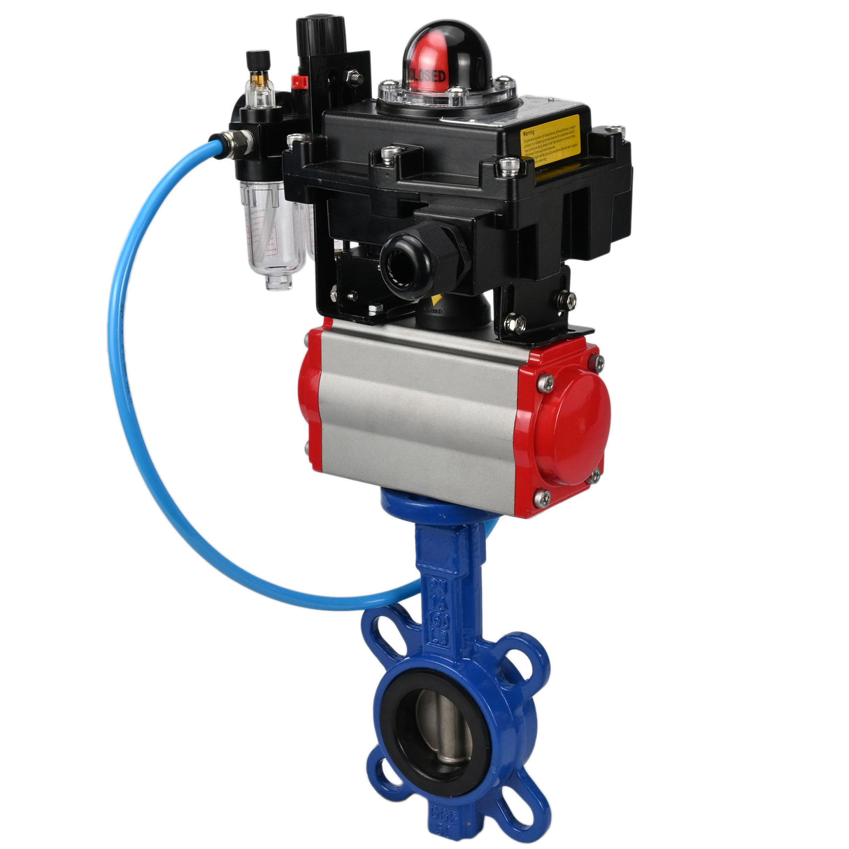 Water butterfly valve Elephant GGG50-GGG40-EPDM body material - cast iron GGG50, disk material - cast iron GGG40, seal - EPDM with pneumatic actuator Elephant SA, pneumatic distributor 4M310-08 24V, limit switch block APL-410N EX and air filter AFC2000