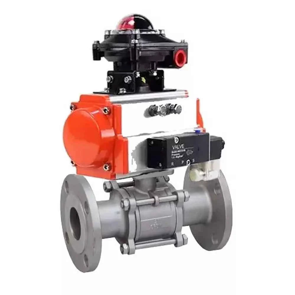 Ball valves Elephant BV3232P(3pc)-FP-F-ISO-H DN65-100 25/40 bar flanged with ISO flange, body - 316 stainless steel, full bore, seal - PTFE, with pneumatic drive PA-DA pneumatic distributor 4M310-08 24V, LSU APL-210N