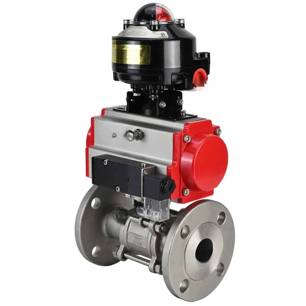 Ball valves Elephant BV3232P(3pc)-FP-F-ISO-H DN65-100 25/40 bar flanged with ISO flange, body - 316 stainless steel, full bore, seal - PTFE, with PA-SA pneumatic actuator, pneumatic distributor 4M310-08 220V, LSU APL-510N Ex