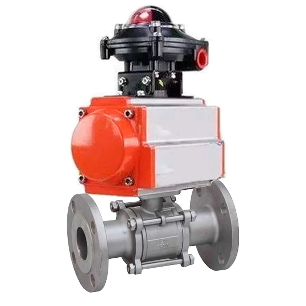 Ball valves Elephant BV3232P(3pc)-FP-F-ISO-H DN65-100 25/40 bar flanged with ISO flange, body - 316 stainless steel, full bore, seal - PTFE, with PA-SA pneumatic actuator, LSU APL-410N Ex