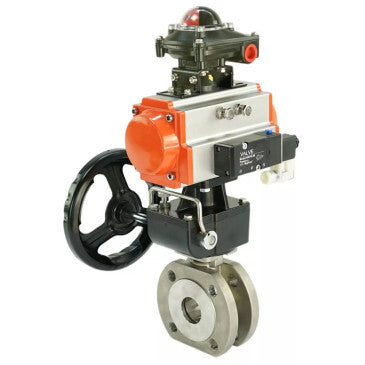 Válvula de bola de acero inoxidable Elephant BVсFP.316.200 PSI232, paso completo, brida compacta, actuador neumático Elephant DA doble efecto, anulación manual HDM, distribuidor neumático 4M310-08 24 V, bloque de interruptores de límite APL-410N EX
