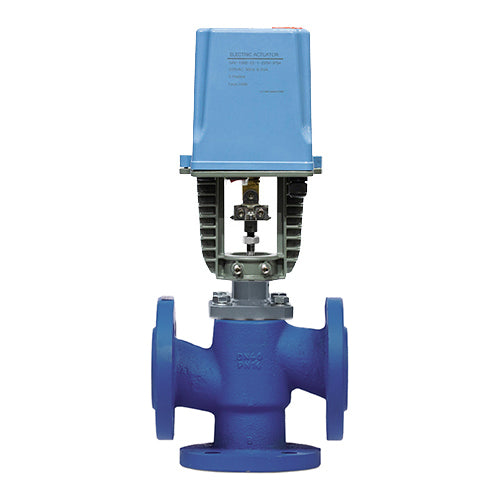 Válvula de control de mezcla de tres vías Elephant 27c908ss 232 PSI fundición gris GC20, bridada con actuador eléctrico DAV 1500 - 110/220V