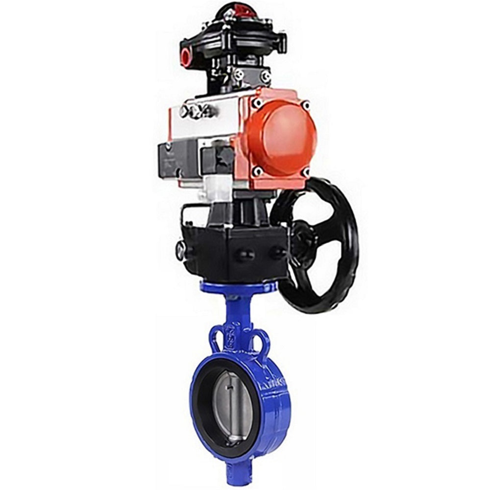 Water butterfly valve Elephant AL-316L-EPDM body material - Aluminium alloy, disk material - stainless steel 316L, seal - EPDM with pneumatic actuator DA, pneumatic distributor 4M310-08 NAMUR  24V, limit switch block APL-410N EX and manual doubler HDM