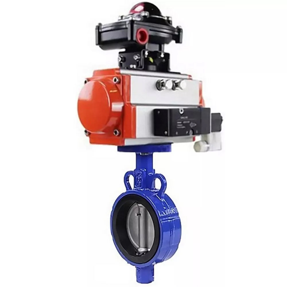 Vanne papillon d'eau Elephant WBV1132N-2W-Fb-H, matériau du corps - fonte grise GG25, matériau du disque - acier inoxydable AISI 316L, joint - NBR, avec actionneur pneumatique double effet PA-DA, 4M310-08 220V, BKV APL-510N-EX