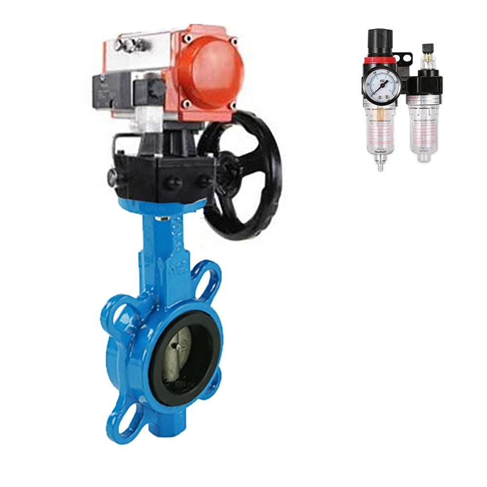 Válvula de mariposa de agua Elephant ggg50-316l-epdm-elephant-da-4m310-24v-hdm-afc2000, material del cuerpo - fundición GGG50, material del disco - acero inoxidable AISI 316L, sello - EPDM, actuador neumático operado