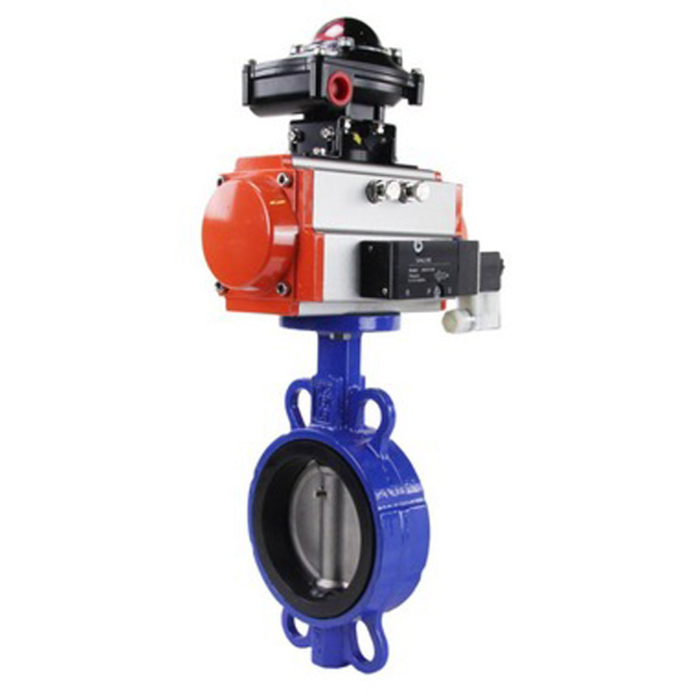 Water Butterfly Valve Elephant WCB-316L-EPDM body material - Carbon steel WCB, disk material - Stainless steel AISI 316L, seal - EPDM with double-acting pneumatic actuator Elephant DA and pneumatic distributor 4M310-08 220V and limit switch block
