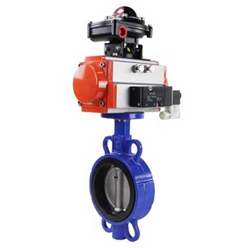 Water Butterfly Valve Elephant WCB-316L-VITON body material - Carbon steel WCB, disk material - Stainless steel aisi 316l, seal - Viton with pneumatic actuator Elephant SA, pneumatic distributor 4M310-08 220V and limit switch block APL-410N EX