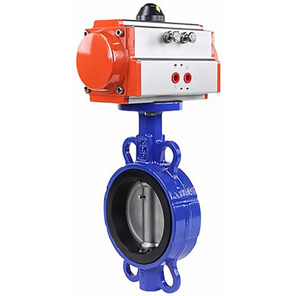 Válvula de mariposa de agua Elefante WBV1332N-2W-Fb-H material del cuerpo - Hierro fundido GGG50, material del disco - Acero inoxidable 316L, sello - NBR con actuador neumático con resortes de retorno SA