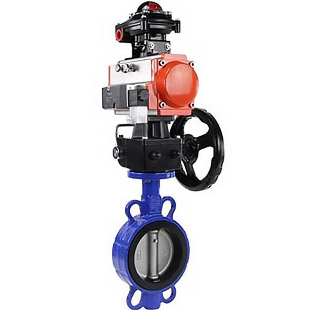 Water Butterfly Valve Elephant WBV1332N-2W-Fb-H body material - Cast iron GGG50, disk material - Stainless steel 316L, seal - NBR with pneumatic actuator DA, pneumatic distributor 4M310-08 220V, limit switch block APL-210N and manual duplicator HDM