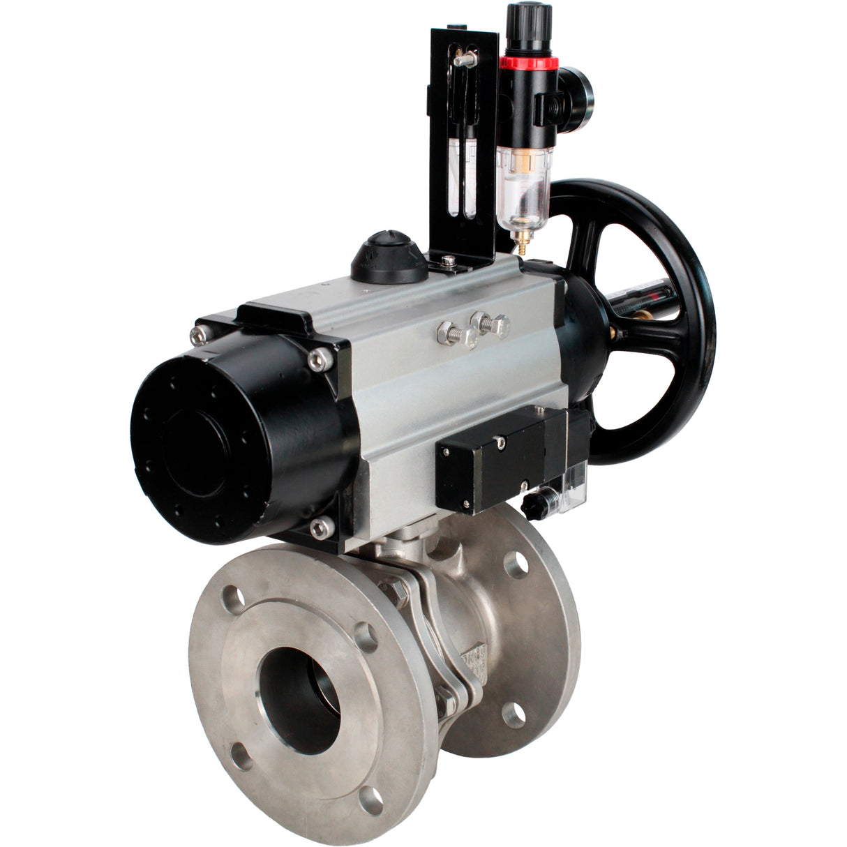 Ball valves Elephant BV3232P(2pc)-FP-F-ISO-H DN80-100 16 bar, full bore flanged, stainless steel SS316, seal - PTFE, with pneumatic actuator PA-DA-105-1 double acting, with pneumatic distributor 4M310-08 220V , with ATU AFC2000