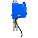 Válvula de bola de acero inoxidable Elephant BV3232P-FP-Fb PSI232, material del cuerpo - acero inoxidable AISI 316, junta - PTFE, paso completo, brida compacta, actuador eléctrico Elephant 003 azul 24 V