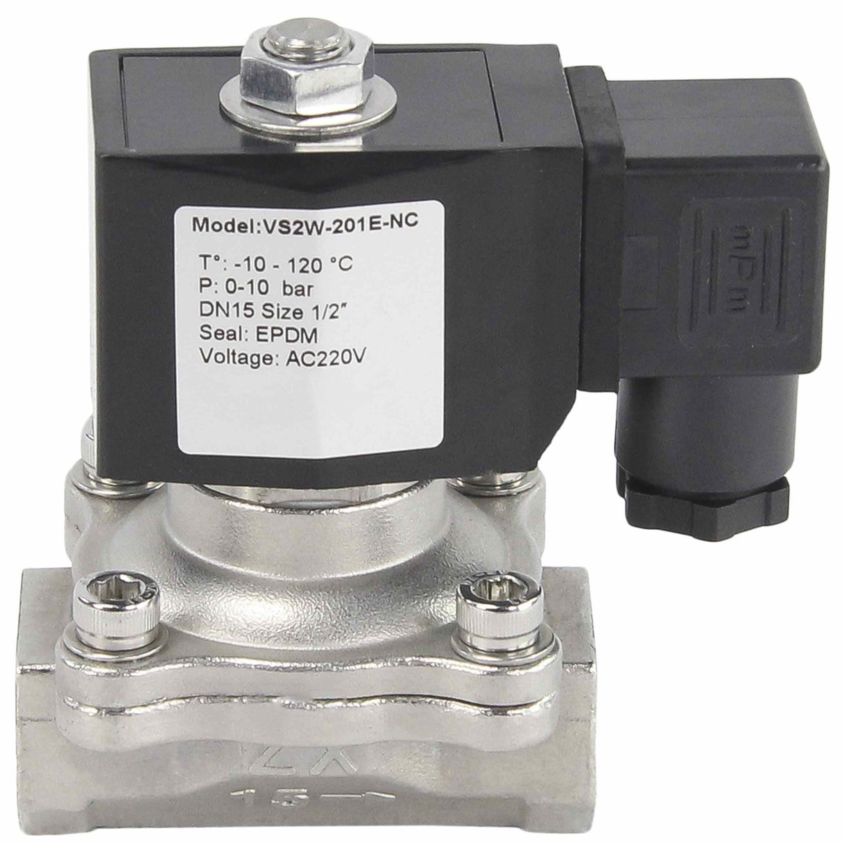 Electroválvula eléctrica de acción directa de dos vías normalmente cerrada Elephant VS2W-201V-NC VITON 24V, material del cuerpo - acero inoxidable AISI 304, junta - Viton