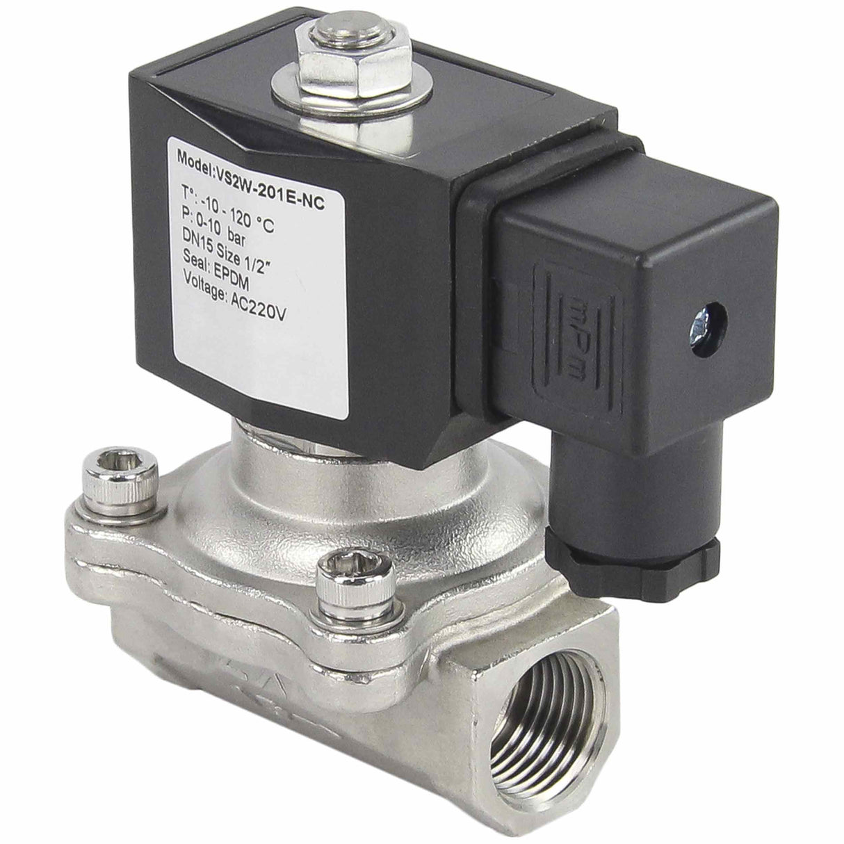 Electroválvula eléctrica de acción directa de dos vías normalmente cerrada Elephant VS2W-201E-NC EPDM 24V, material del cuerpo - acero inoxidable AISI 304, junta - EPDM
