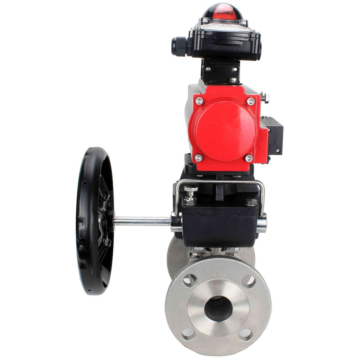 Válvula de bola de acero inoxidable Elephant ksfpt-316-180-da-4m310-24v-apl210n-hdm, material del cuerpo - acero inoxidable AISI 316, material de la bola - acero inoxidable AISI 316, sello - PTFE, actuador neumático operado