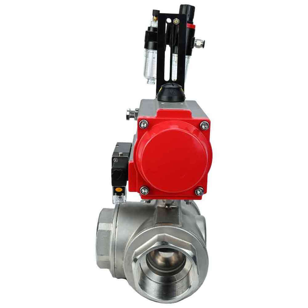 Válvula de bola de acero inoxidable Elephant 3h-l-rpss316200mm-iso-pnevpr-sa-rasp-110/220v-bpv, material del cuerpo - acero inoxidable AISI 316, material de la bola - acero inoxidable AISI 316, junta - PTFE, accionamiento por actuador neumático