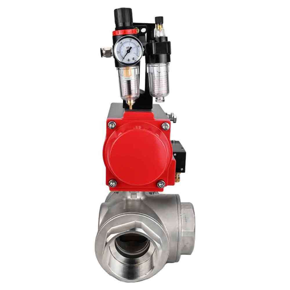 Válvula de bola de acero inoxidable Elephant 3h-l-rpss316200mm-iso-pnevpr-sa-rasp-110/220v-bpv, material del cuerpo - acero inoxidable AISI 316, material de la bola - acero inoxidable AISI 316, junta - PTFE, accionamiento por actuador neumático