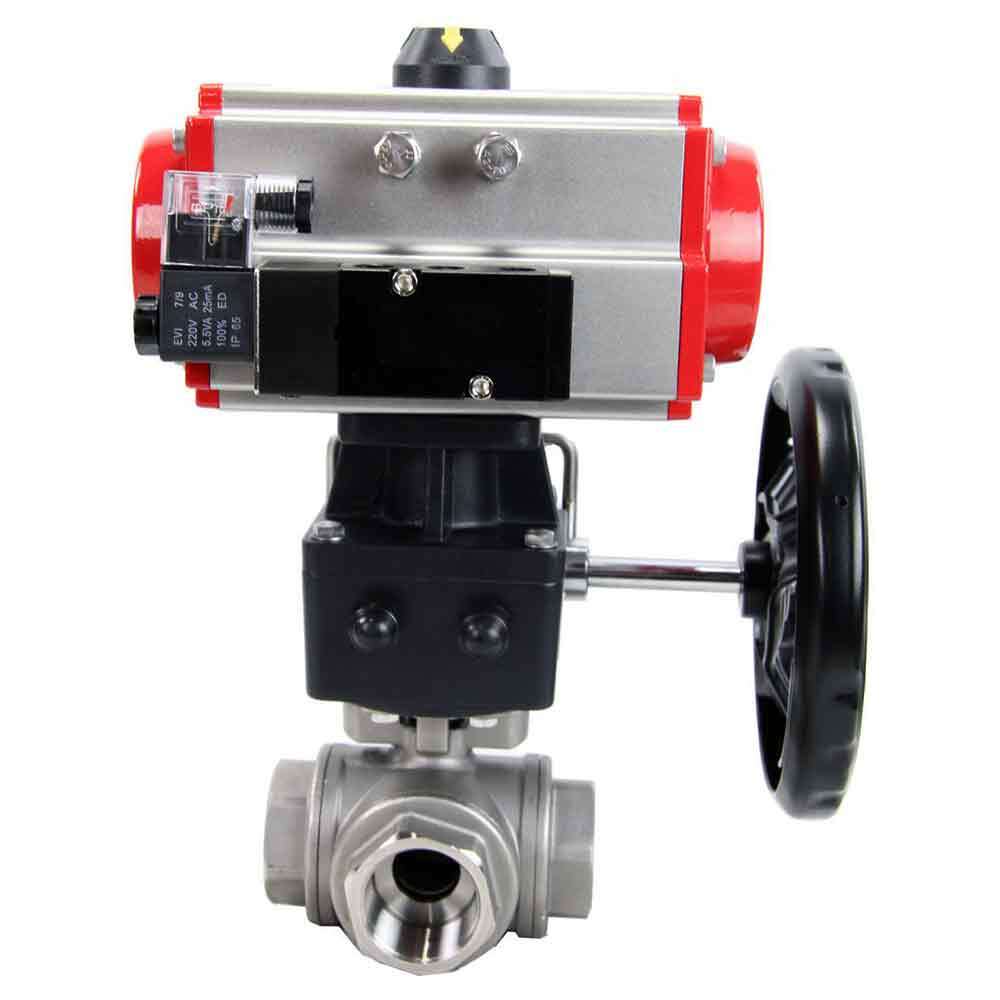 Válvula de bola de acero inoxidable Elephant 3h-l-rpss316200mm-iso-pnevpr-da-rasp-110/220v-hdm, material del cuerpo - acero inoxidable AISI 316, material de la bola - acero inoxidable AISI 316, junta - PTFE, accionamiento por actuador neumático