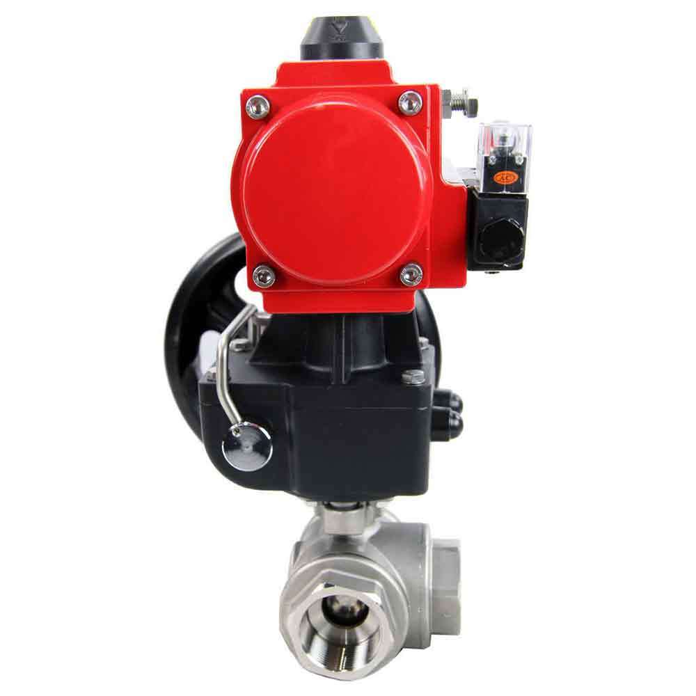 Válvula de bola de acero inoxidable Elephant 3h-l-rpss316200mm-iso-pnevpr-da-rasp-24v-hdm, material del cuerpo - acero inoxidable AISI 316, material de la bola - acero inoxidable AISI 316, sello - PTFE, actuador neumático operado