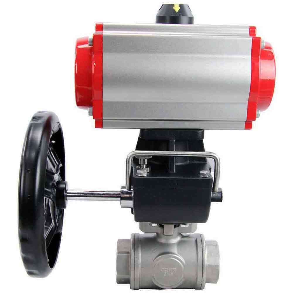 Válvula de bola de acero inoxidable Elephant 3h-l-rpss316200mm-iso-pnevpr-da-rasp-110/220v-hdm, material del cuerpo - acero inoxidable AISI 316, material de la bola - acero inoxidable AISI 316, junta - PTFE, accionamiento por actuador neumático