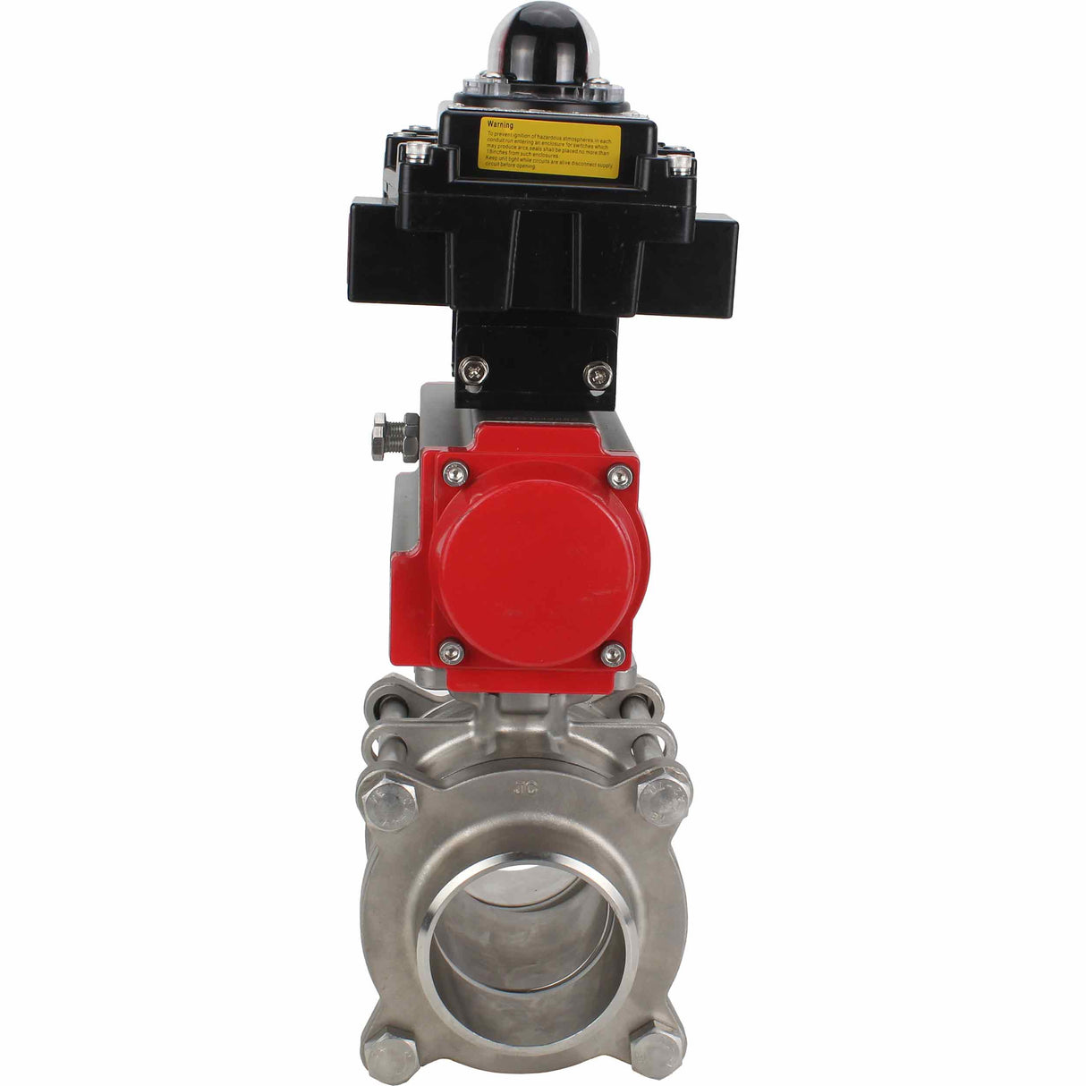 Válvula de bola de acero inoxidable Elephant BVPP 316.200-ISO PSI914 SS316 paso completo, para soldar, material del cuerpo - acero inoxidable, actuador neumático Elephant DA, bloque de interruptores de límite APL-410N EX