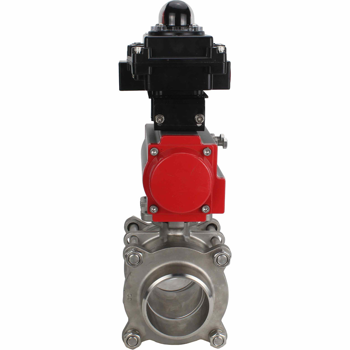 Válvula de bola de acero inoxidable Elephant BVPP 316.200-ISO PSI914 SS316 paso completo, para soldar, material del cuerpo - acero inoxidable, actuador neumático Elephant DA, bloque de interruptores de límite APL-410N EX