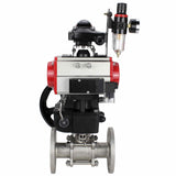 Válvula de bola de acero inoxidable Elephant ksfpt-304-180-da-4m310-110/220v-apl210n-hdm-afc2000, material del cuerpo - acero inoxidable AISI 304, material de la bola - acero inoxidable AISI 304, sello - PTFE, actuador neumático operado
