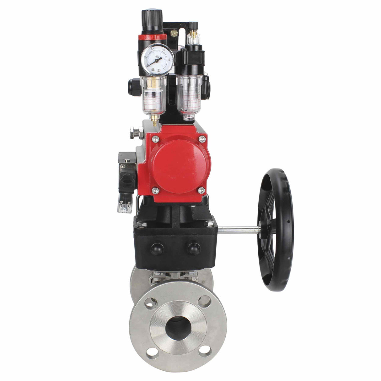 Válvula de bola de acero inoxidable Elephant ksfpt-304-180-da-4m310-110/220v-apl210n-hdm-afc2000, material del cuerpo - acero inoxidable AISI 304, material de la bola - acero inoxidable AISI 304, sello - PTFE, actuador neumático operado