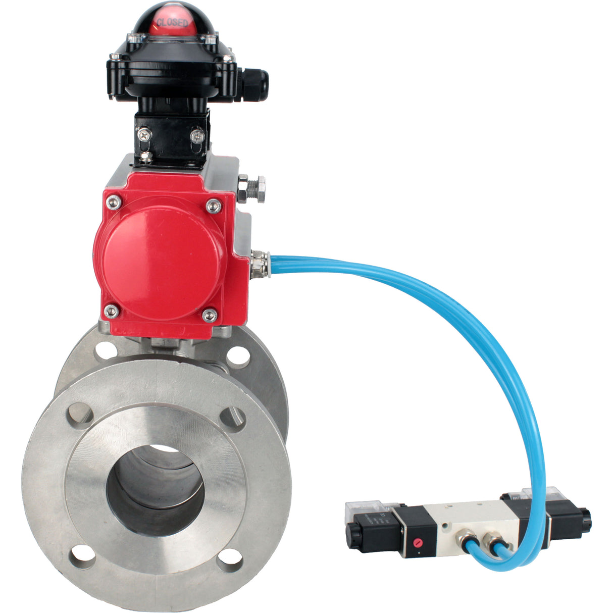Ball valves Elephant BV3232P(2pc)-FP-F-ISO-H DN15-300 16 bar/16, full bore flanged, stainless steel SS316, seal - PTFE, with pneumatic actuator PA-SA with return springs, with pneumatic distributor 4V320-08 220V, with LSU APL-210N