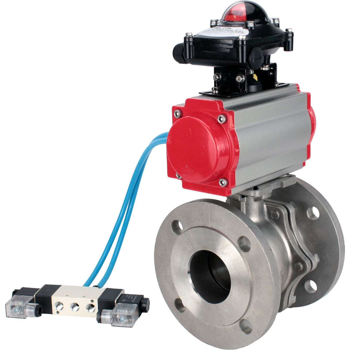 Ball valves Elephant BV3232P(2pc)-FP-F-ISO-H DN15-300 16 bar/16, full bore flanged, stainless steel SS316, seal - PTFE, with pneumatic actuator PA-SA with return springs, with pneumatic distributor 4V320-08 220V, with LSU APL-210N