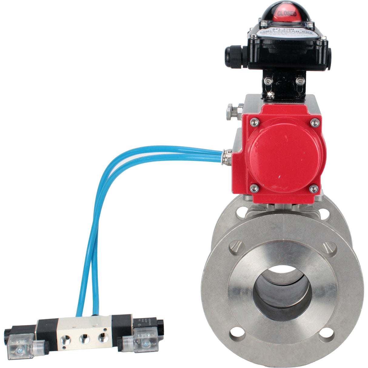 Ball valves Elephant BV3232P(2pc)-FP-F-ISO-H DN15-300 16 bar/16, full bore flanged, stainless steel SS316, seal - PTFE, with pneumatic actuator PA-SA with return springs, with pneumatic distributor 4V320-08 220V, with LSU APL-210N